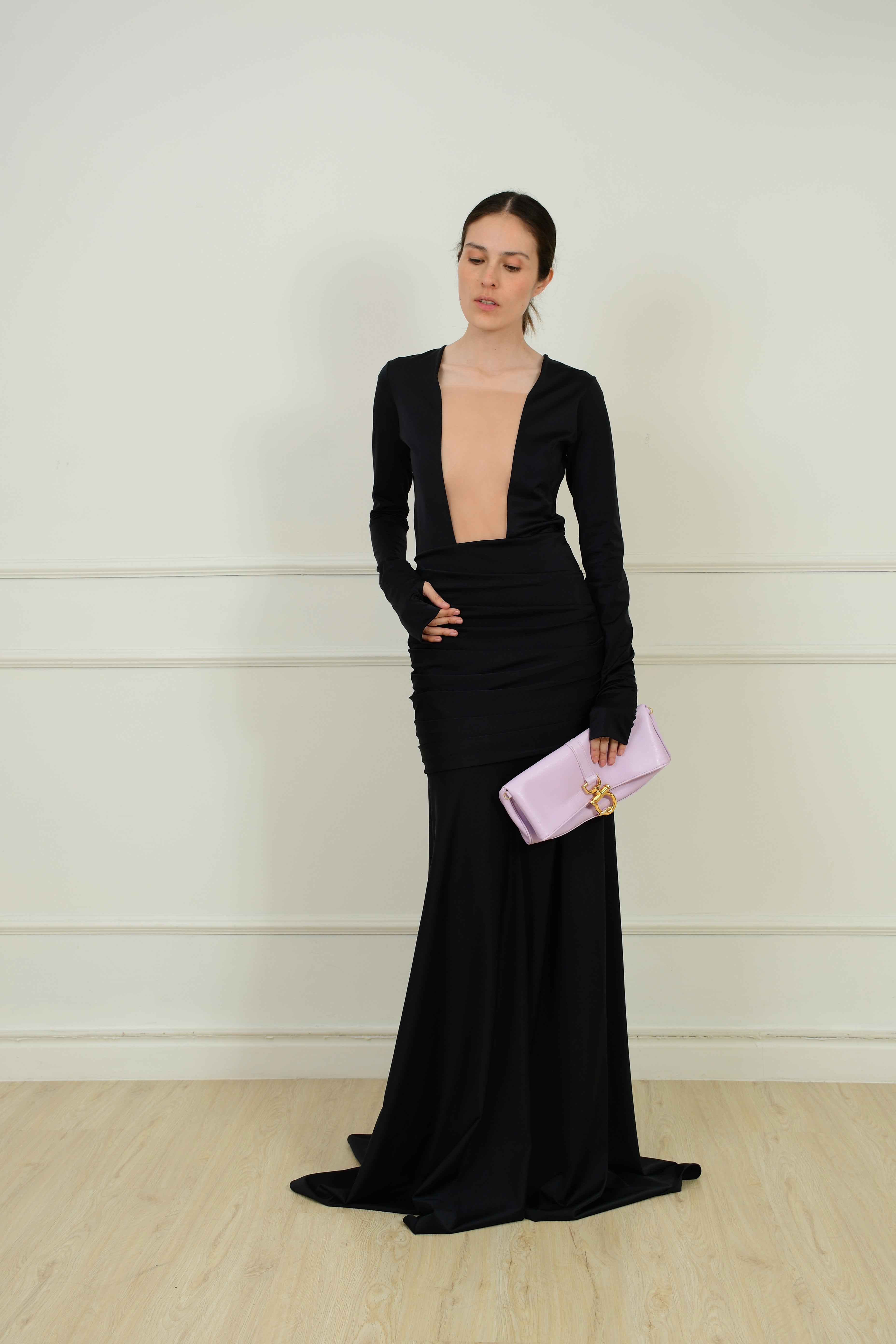 VESTIDO DRAPEADO ESCOTE CUADRADO